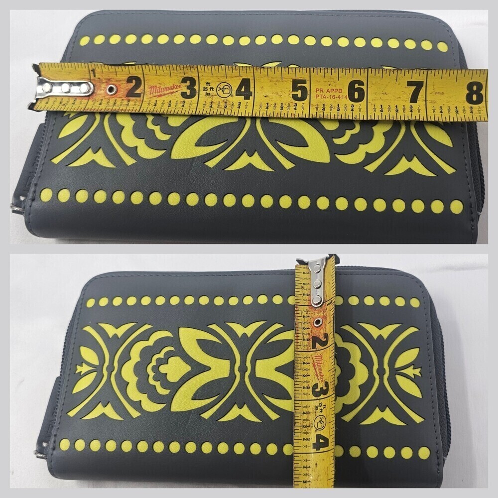 Vera Bradley Laser Cut Wallet Moonless Night Faux Leather Gray Yellow Zip Around - Picture 11 of 11
